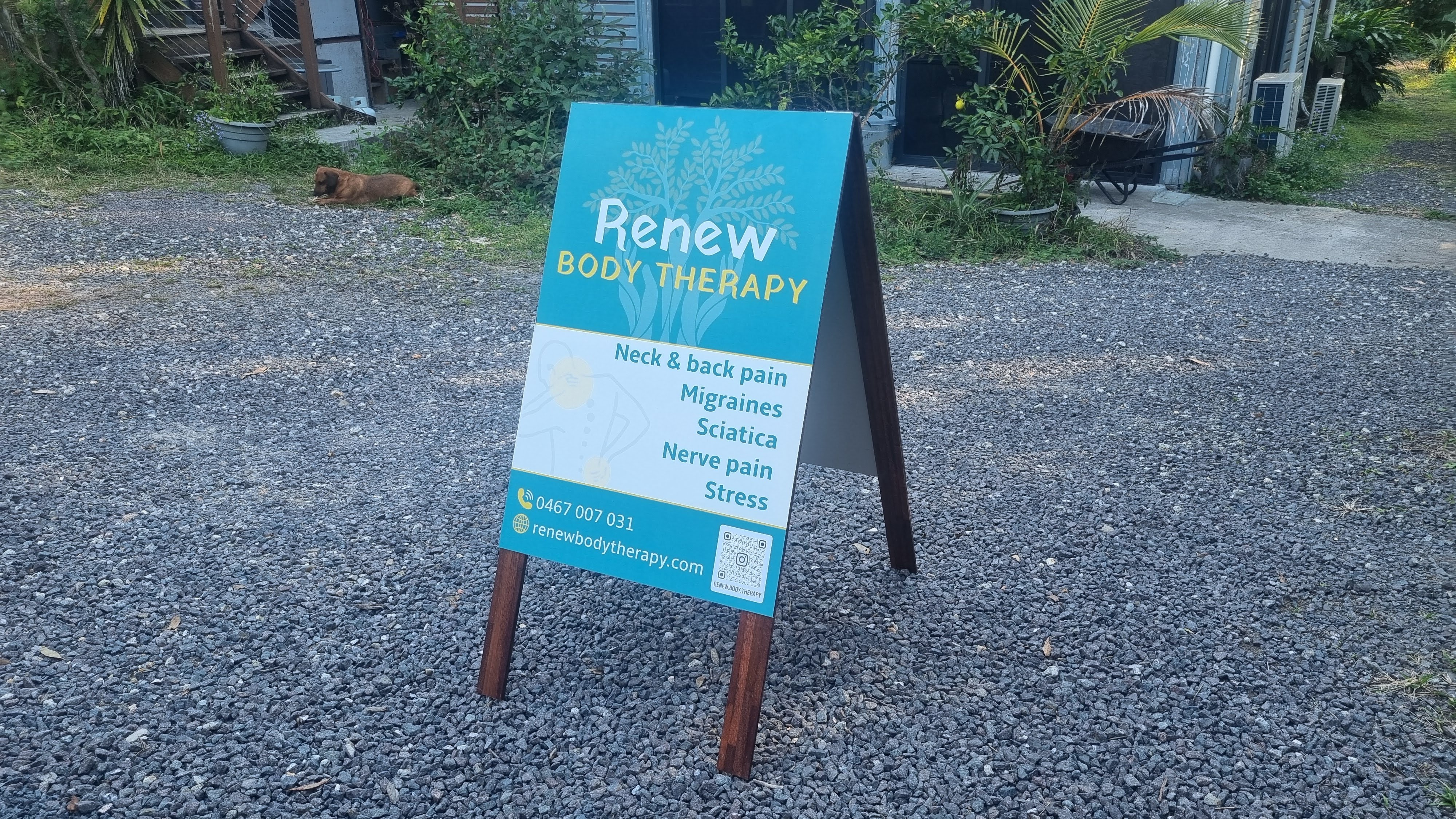 Exterior business sign and window display at a Sunshine Coast shop